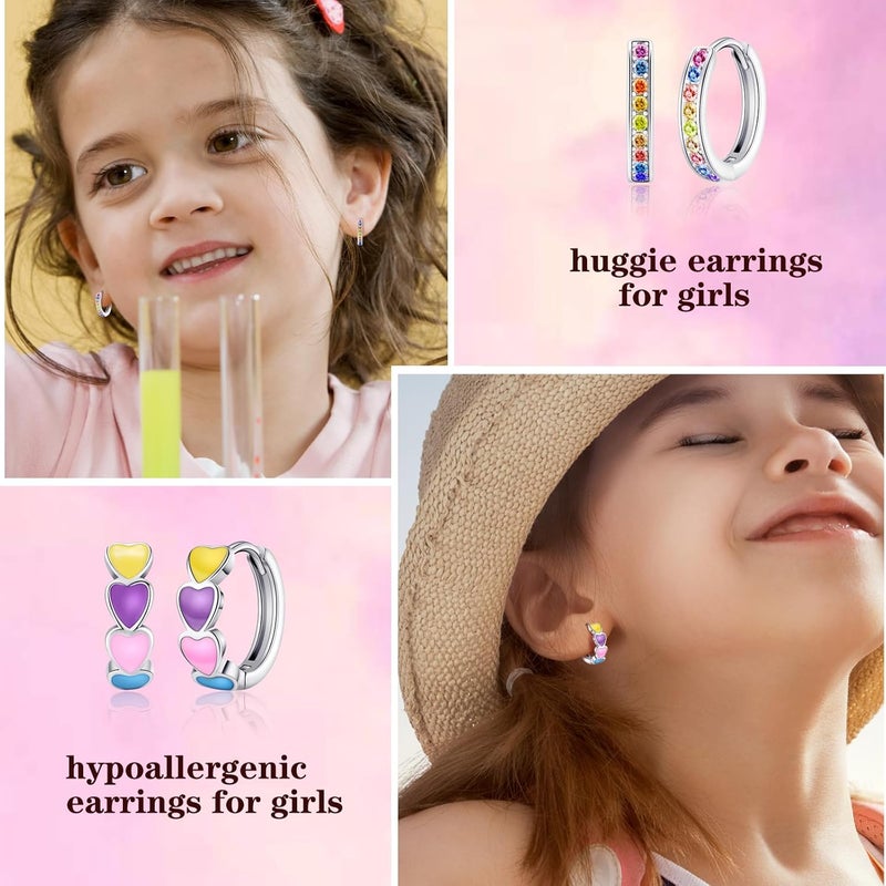 SYNLIN 15 Pairs Stud Earrings Set :12 Pairs Unique Cartoon Flat Back Earrings & 3 Pairs Mini Hoops with Stainless Steel Posts and Screwback Earring - Image 5